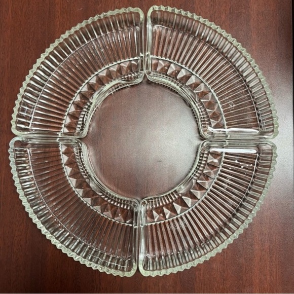 Vintage 4‎ pc Clear Cut Glass Serving Appetizer Snack Tray - Picture 1 of 7